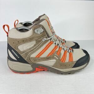 Merrell Tuskora Mid Waterproof Hiking Boots Shoes Brown Orange Womens 8.5